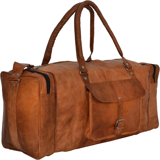 Brown Leather Duffel Bag for Travel & Weekend