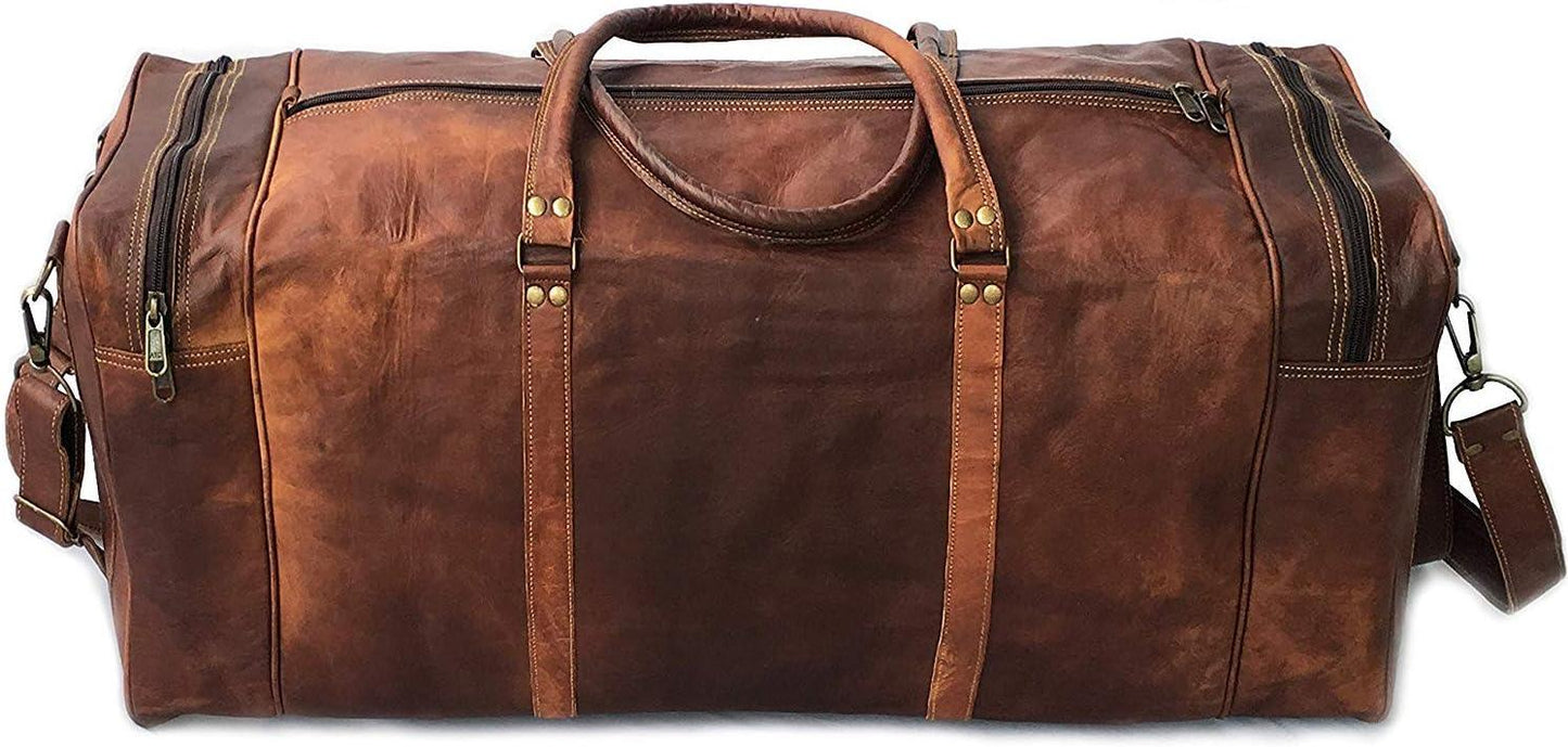 Brown Leather Duffel Bag for Travel & Weekend