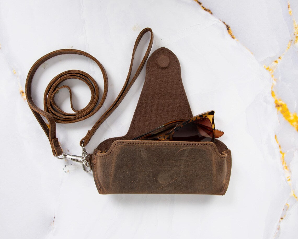 Classic Fold Leather Sunglasses Case with Hidden Magnetic Lock