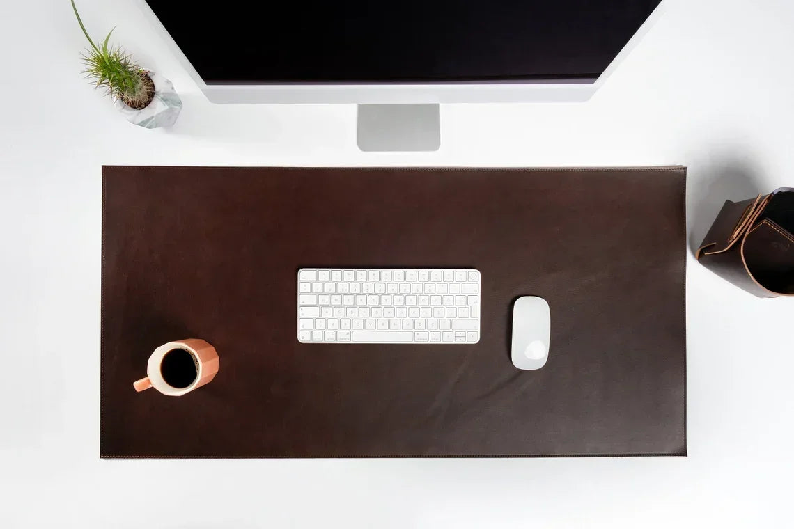 Genuine Leather Slim Brown Desk Mat Office Desk Pad