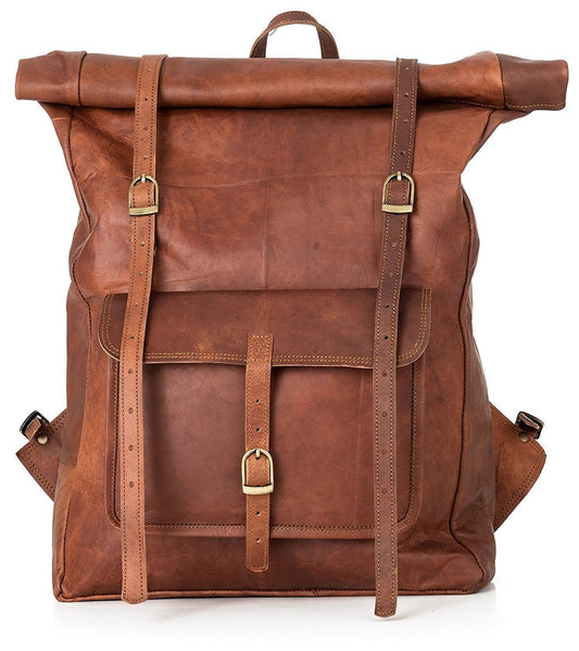 Handcrafted Vintage Brown Leather Backpack for Laptops