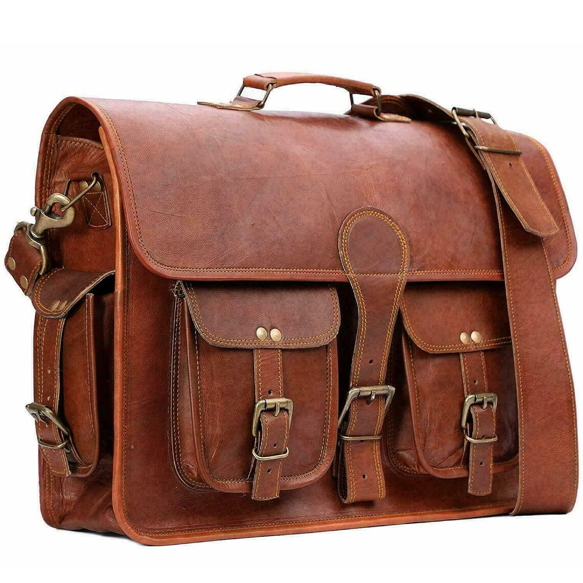 Handmade Brown Vintage Leather Messenger Bag - Main Image
