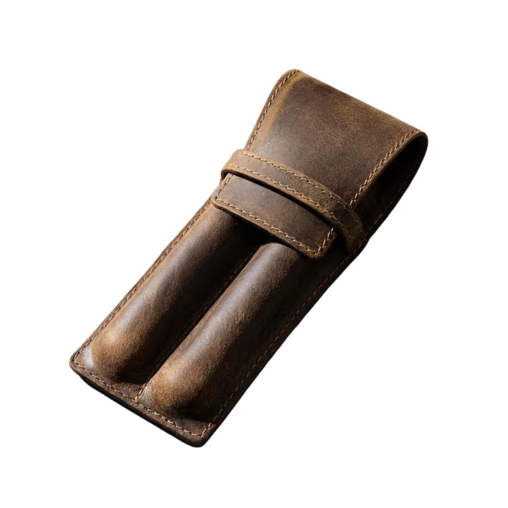 Handmade Full-Grain Leather Fountain Pen Case – Holds 2 Pens
