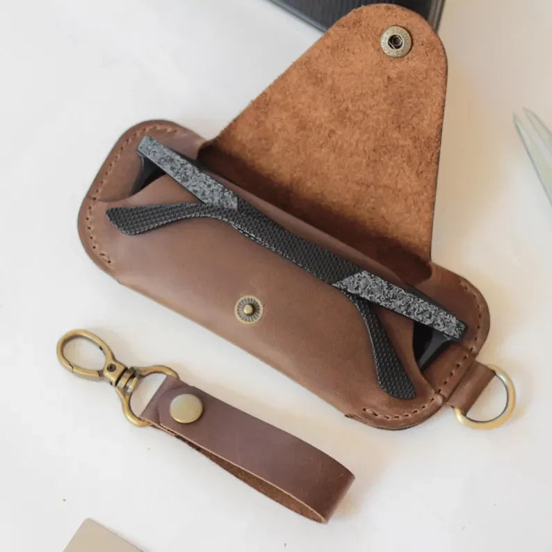 Genuine Leather Sunglasses Pouch with Clip