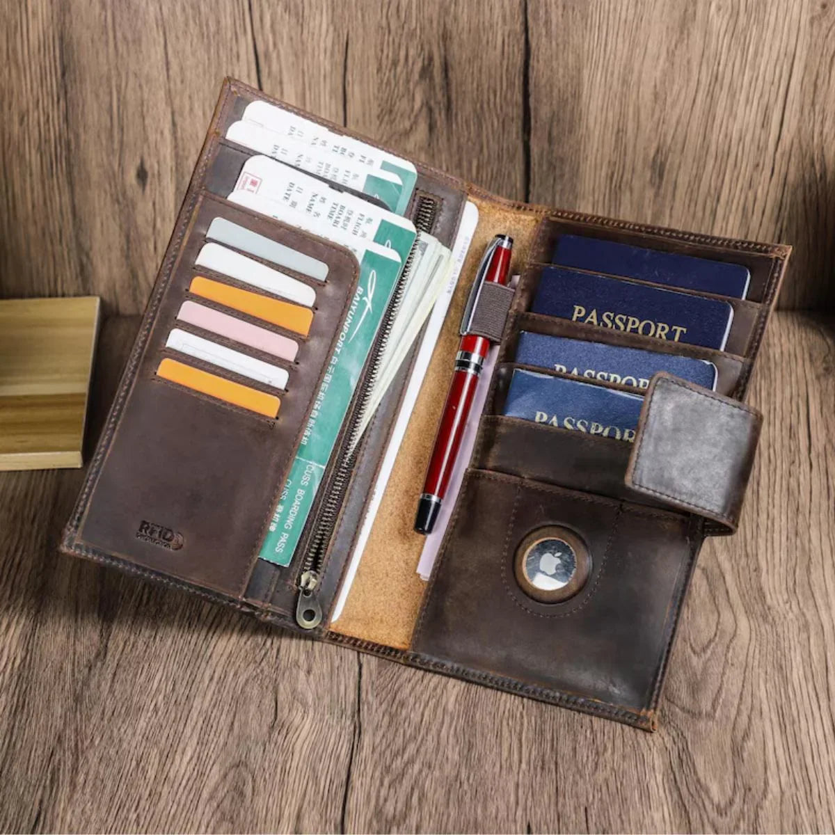 Men’s Buff Leather Passport Organizer Wallet