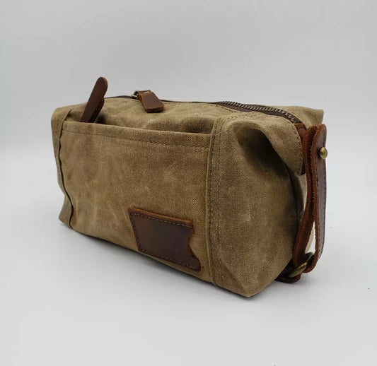 Men's Canvas & Leather Clutch Toiletry Bag