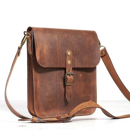 Men’s Brown Buff Leather Crossbody Bag
