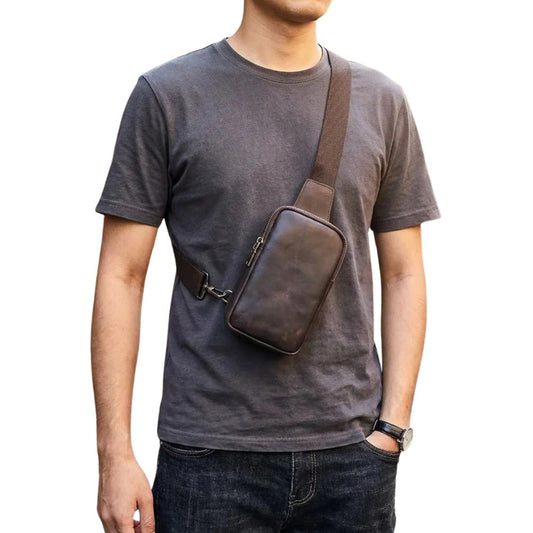 Men’s Genuine Leather Chest Bag – Crossbody Sling Backpack