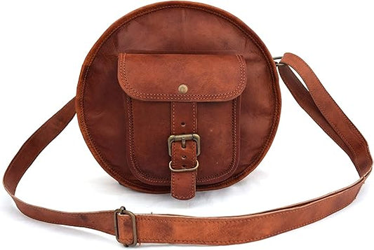 Round Vintage Leather Crossbody Sling Bag