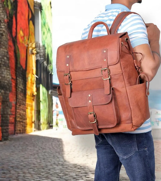 Stylish & Versatile Brown Leather Mini Backpack Unisex Laptop Bag
