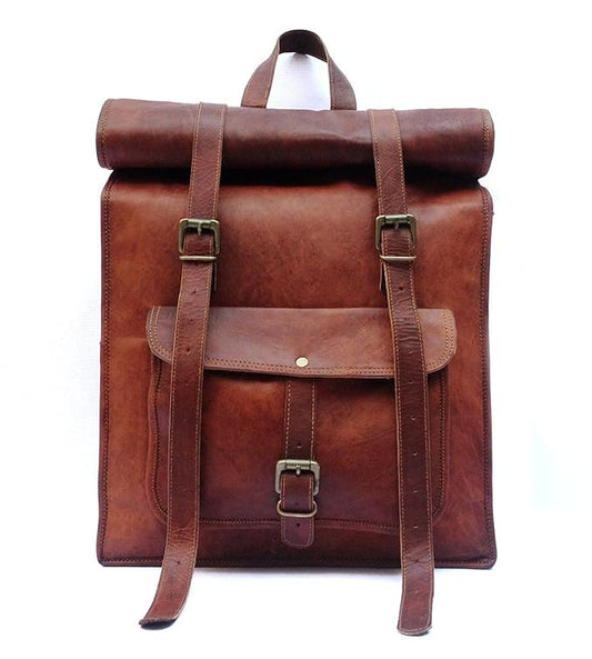 Unisex Dark Brown Vintage Handmade Leather Backpack