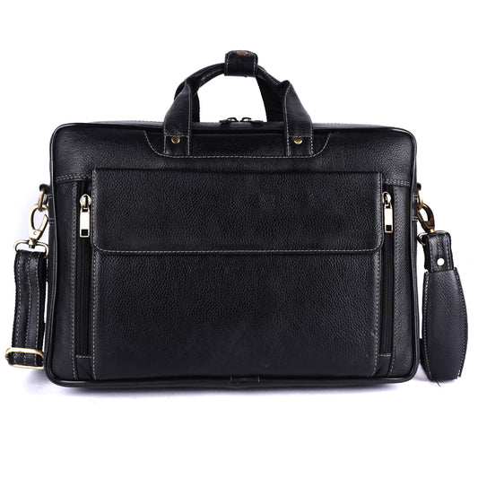 Unisex Leather Laptop Messenger Bag Black