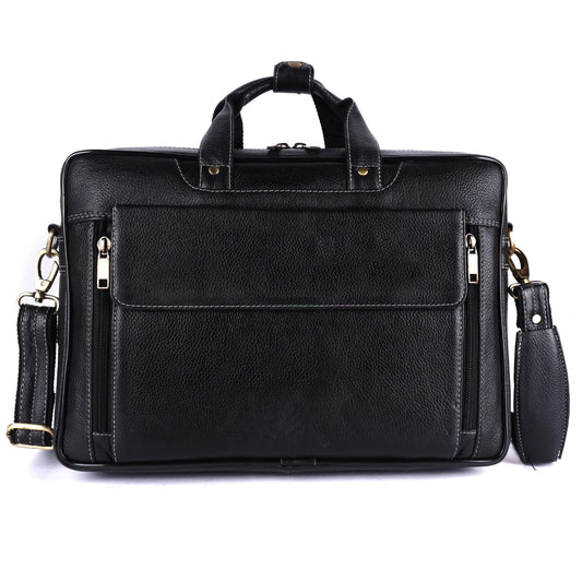 Unisex Leather Laptop Messenger Bag Black