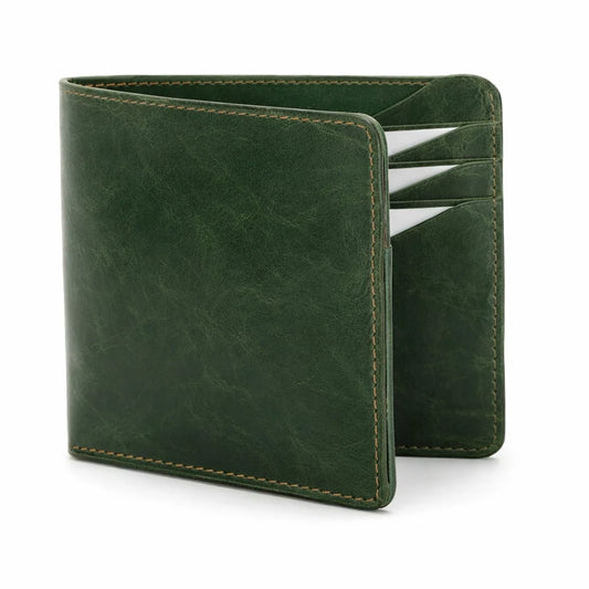 Hunter Green Full Grain Leather Slim Wallet for Men – VerdeX Bifold Design