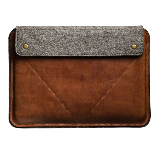 Vintage Genuine Leather Laptop Sleeve with Touch Button