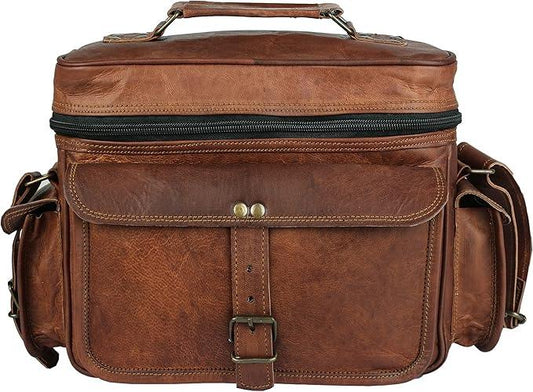 Vintage Leather Camera Messenger Bag – DSLR Shoulder Satchel for Canon