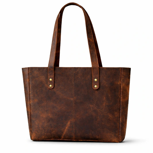 Vintage Leather Tote Bag – Premium Brown Shoulder Handbag