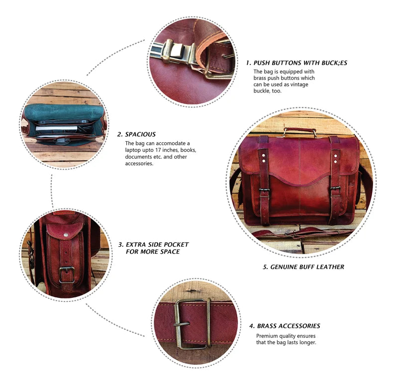 Handmade Leather Messenger Bag & Briefcase Laptop & Office Bag for Men & Women