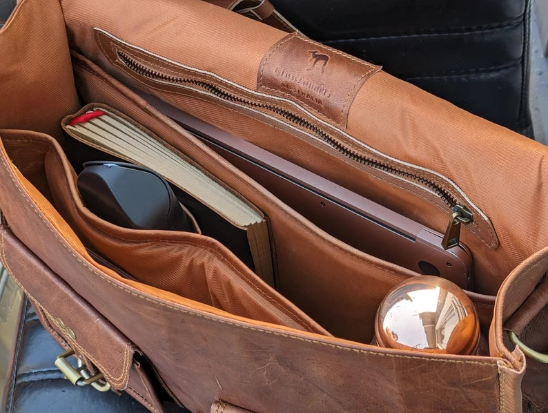 15" Genuine Leather Laptop Bag Adjustable & Convertible Straps