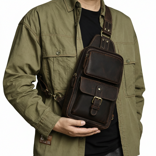 Handmade Full-Grain Leather Crossbody Bag with Adjustable Strap