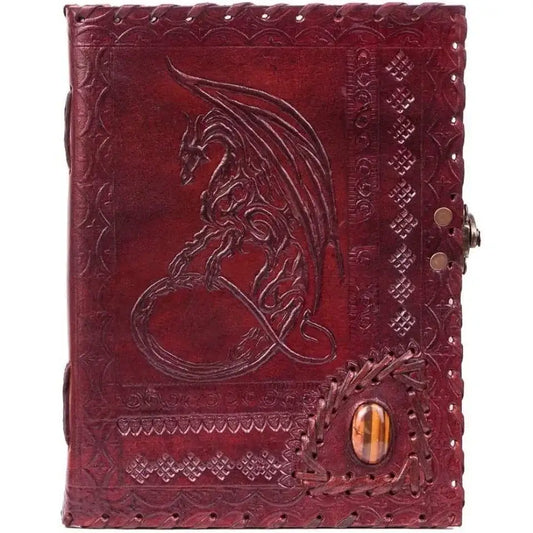Embossed Leather Dragon with Stone Journal
