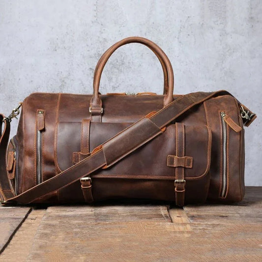 Full Grain Leather Gym Duffle Travel Bag