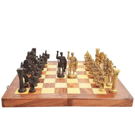 Handmade Brass Chess Set With Wooden Board