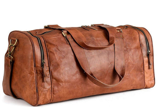 Handmade Leather Travel Duffle Bag Vintage Brown