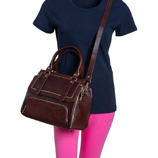 Leather Top Handle Satchel Tote Handbag