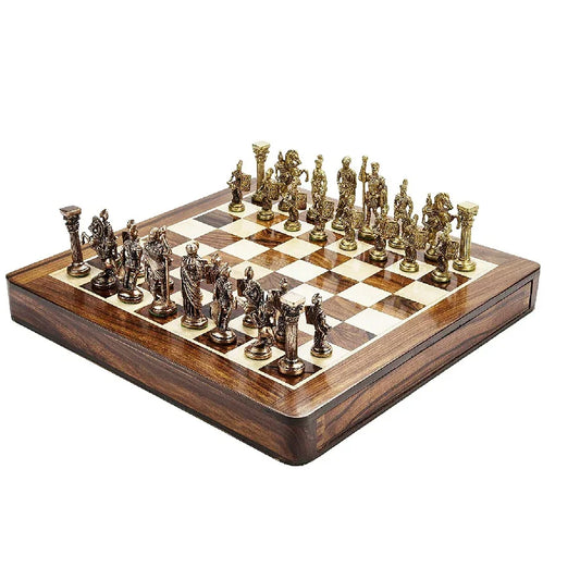 Roman Brass Chess Set With Woodan Board