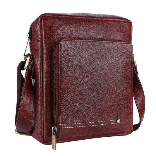 Unisex Genuine Leather Brown Sling Messenger Bag