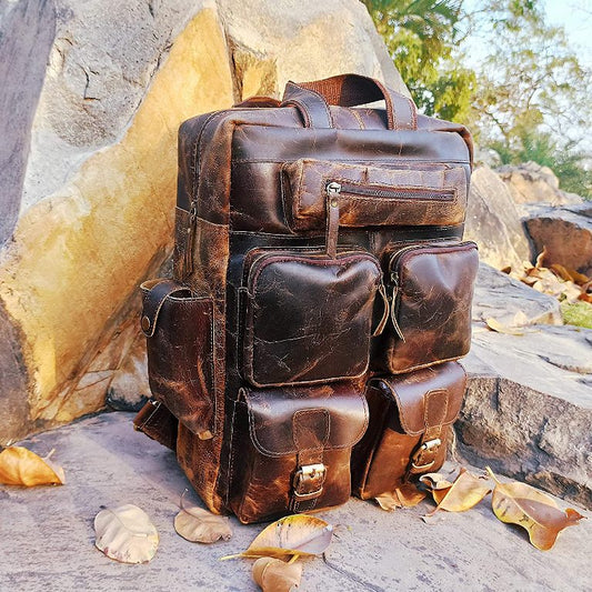 Vintage Buff Leather Travel Backpack