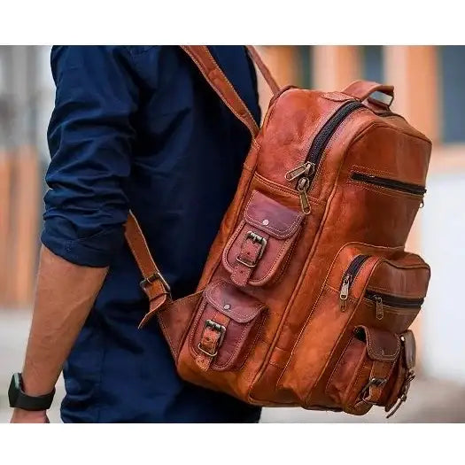 Vintage Leather Backpack Shoulder Rucksack Bag
