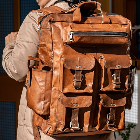 Vintage Leather Travel Rucksack Backpack