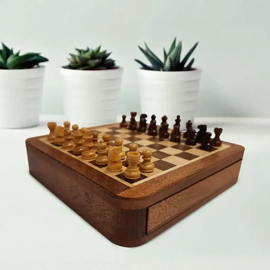 Wooden Magnetic Chess Set With Drawers