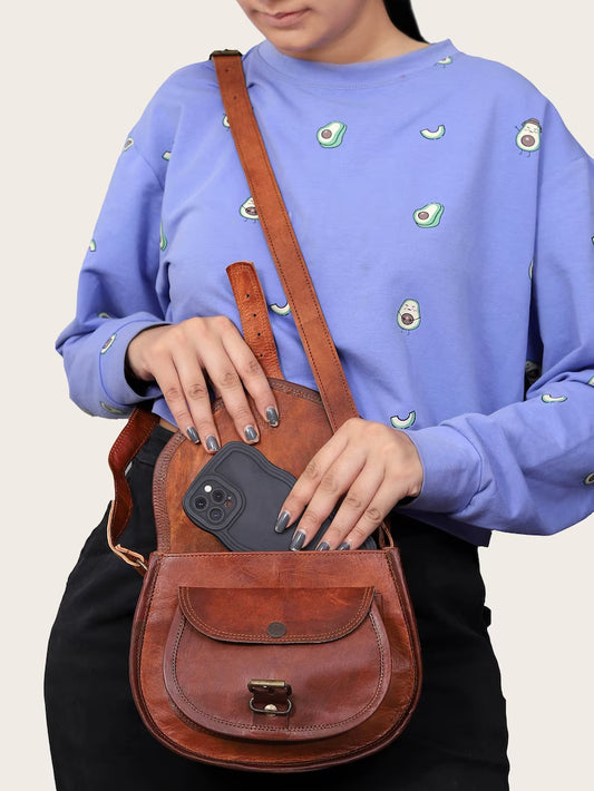 Genuine Brown Leather Vintage-Style Women's Crossbody Sling Bag