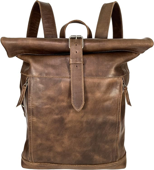 Brown Rolling Backpack: from Genuine Leather"
