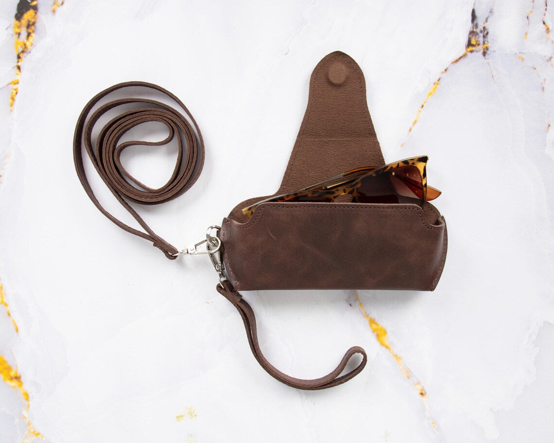 Classic Fold Leather Sunglasses Case with Hidden Magnetic Lock