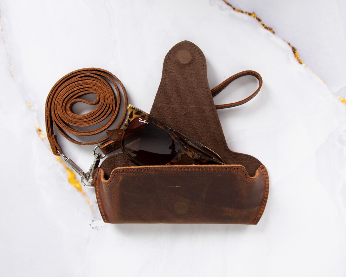 Classic Fold Leather Sunglasses Case with Hidden Magnetic Lock