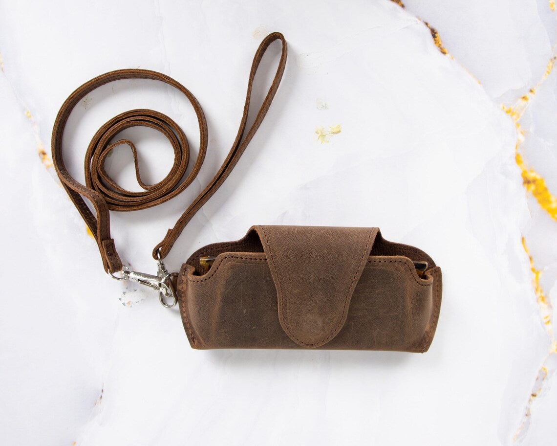 Classic Fold Leather Sunglasses Case with Hidden Magnetic Lock