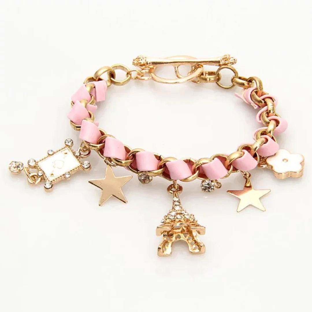 Eiffel Elegance Pink Charm Bracelet