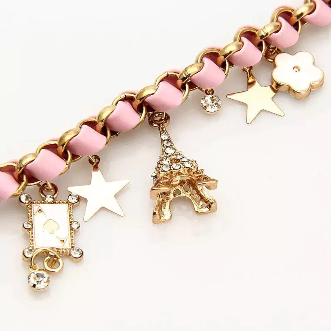 Eiffel Elegance Pink Charm Bracelet