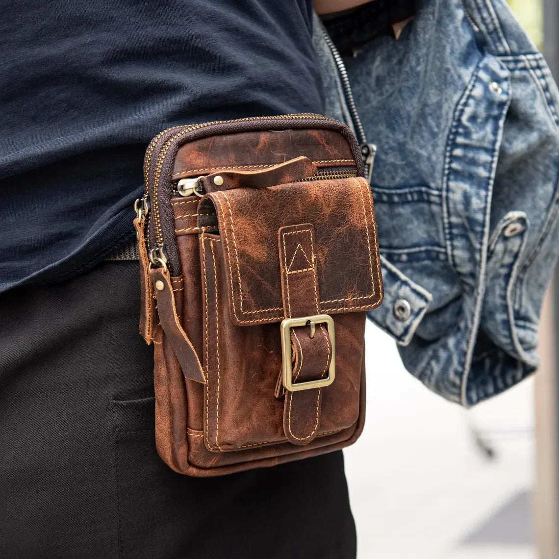 Genuine Leather Crossbody Belt Pouch