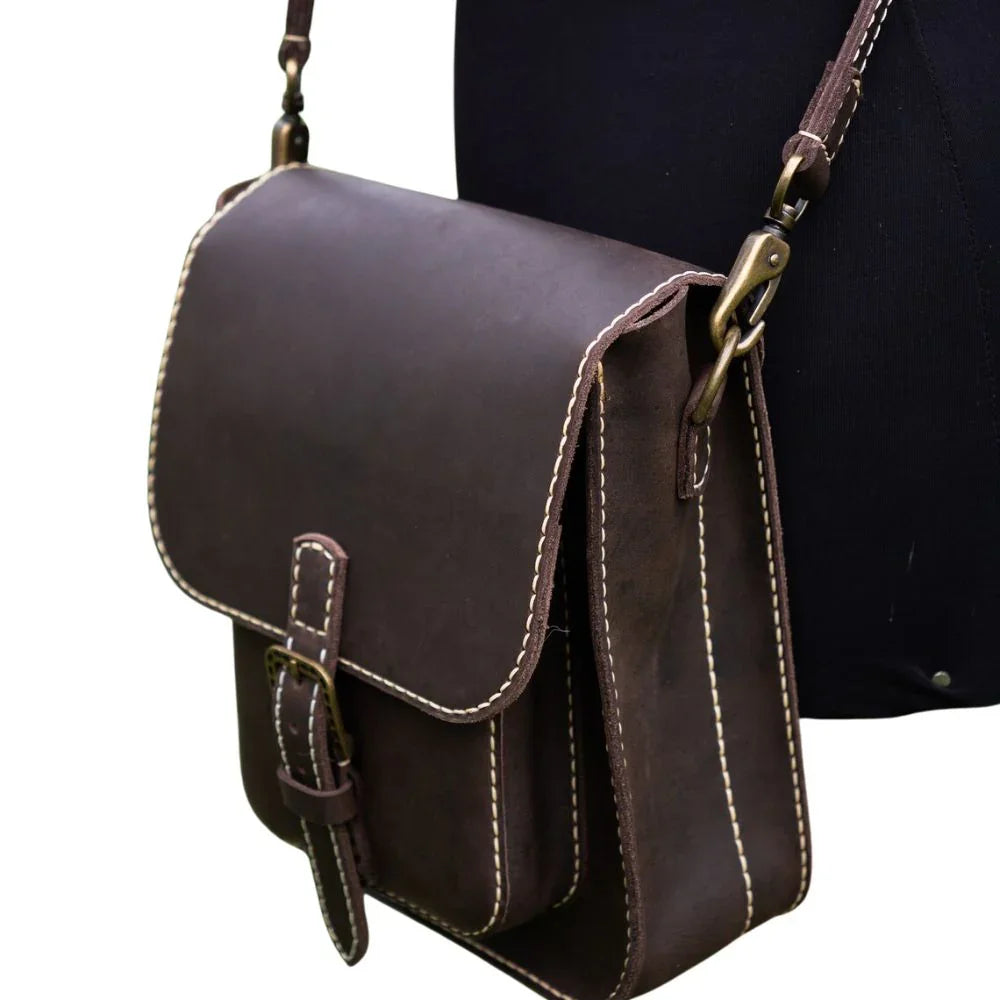 Handcrafted Men’s Brown Leather Crossbody Bag