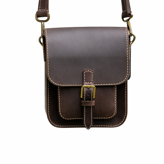 Handcrafted Men’s Brown Leather Crossbody Bag