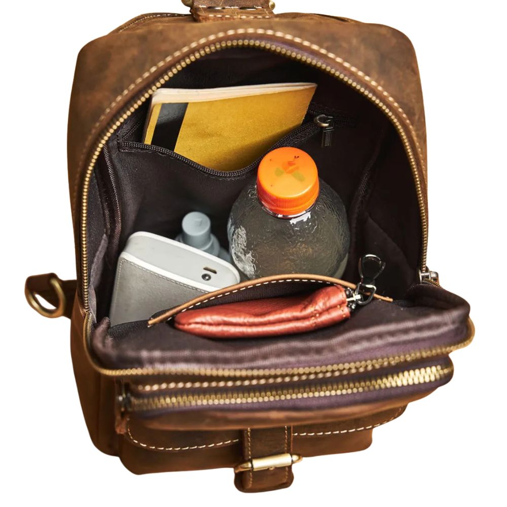 Handmade Full-Grain Leather Crossbody Bag with Adjustable Strap