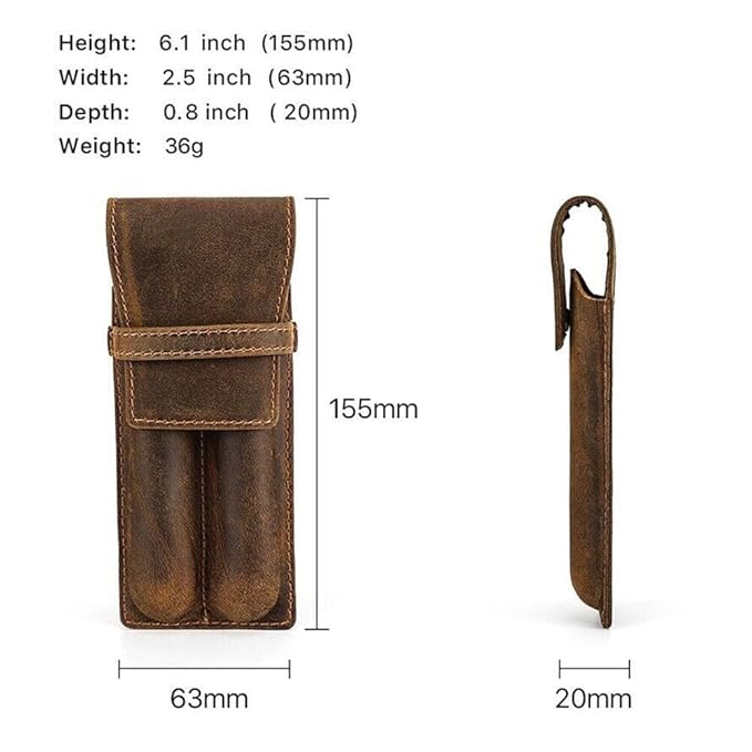 Handmade Full-Grain Leather Fountain Pen Case – Holds 2 Pens