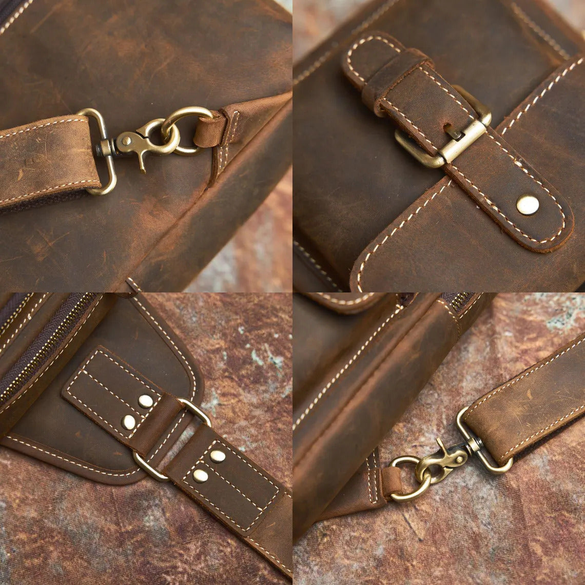 Handmade Full-Grain Leather Crossbody Bag with Adjustable Strap