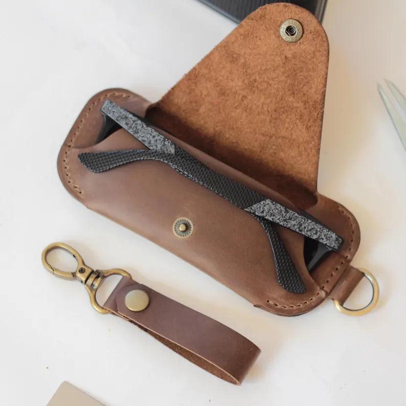 Genuine Leather Sunglasses Pouch with Clip