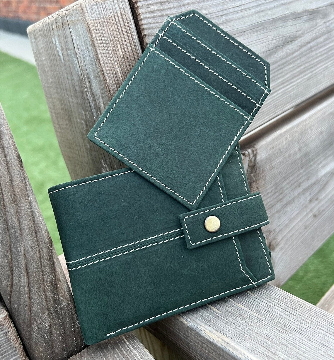 Men’s Bi-Fold Hunter Leather Wallet – Green